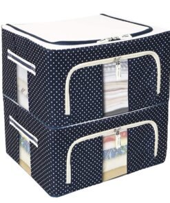 AVZEEGO Foldable Steel Frame Clothes Organizer Storage Box for Wardrobe, Saree, Shirts, and Blankets And Cloth Box With Zipper With Handle Organizer (Blue Dot, (44 Ltr - Pack of 1))