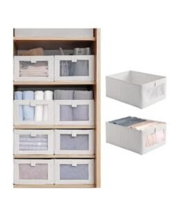 DUNISO 2 Pack Wardrobe Clothes Organizers, Foldable Drawer with Mesh Window and Handle, Closet Organizer and Storage for Clothing, Jeans, Leggings, Sweaters(Beige)