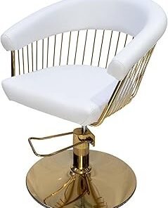 MEISHIDA Lady Chair for Hair Stylist Hairdressing Swivel Hydraulic Steel Gold Frame Beauty Salon, Spa Equipment (White)