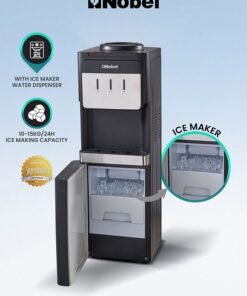 Nobel Water Dispenser with Ice Maker, 3 Taps Hot Normal Cold, Stainless Steel Tank, Child Lock, 10-15kg Ice/Day, 700W Power – NWD900IM NWD900IM black