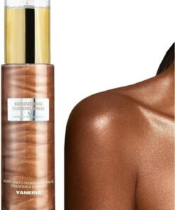 VANERIA Shimmering Spray Tanning with Mitt, Long-Lasting, Instant Tan Spray with Mica, Streak-Free, Self Tanner Spray Quick Tan, Hydrating 80ml /2.7 Fl.Oz