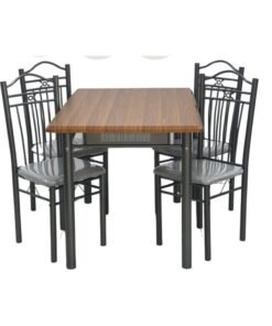SULSHA Dining Table Set – 4 Seater | Wooden Top with Steel Legs & Modern Chairs | Compact Dining Room Furniture