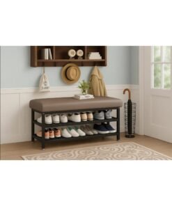 LINGWEI Heavy Duty 2-Layer Shoe Rack with Cushion Seat Shoe Organizer Bench Modern Entryway Shoe Cabinet - Image 4