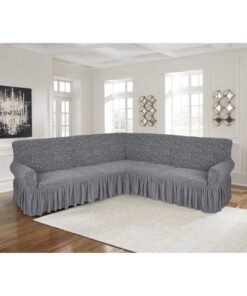 Fabienne Stretch Fit L Shape Sofa Cover 6 Seater Slip Cover Jacquard Fabric Corner Sofa Cover for Large Sofa Free Size Fits on Different Models of Sofa 4 to 6 Meter Length with any Side Corner Grey