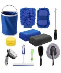 15Pcs Car Wash Cleaning Kit,Car Interior Detailing Tools,Vehicle Washing Set,Wash Mitt Sponge Towels Tire Brush Window Scraper Duster Complete Interior Exterior Car Detailing Set
