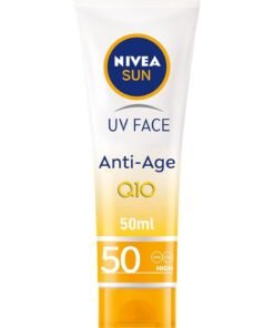 NIVEA SUN Face Cream, SPF 50, High UVA and UVB Protection, with Q10 Technology, Anti-Age, Water Resistant, Non-Greasy, 50ml
