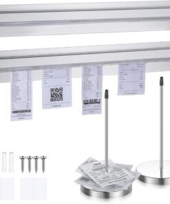 Photect 2 Pcs 16 Inch Restaurant Ticket Holder with 2 Stainless Steel Receipt Holder Spike Aluminum Slide Rack Rail for Restaurant Cafes Kitchen Pub Bar Hotel, Silver