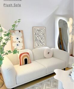 Merry Moments 3 Seater Sofa Modern Sofa White Sofa White Bouclé Upholstered Sofa Curly Oatmeal White for Living Room Reception Office Airbnb L200xH73xW85 cm