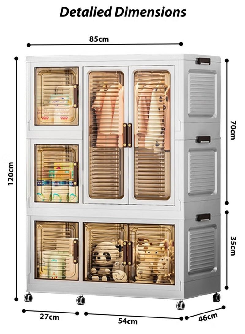 Portable Wardrobe Storage Cabinet Kids Toy Organizer Small Wardrobe Home (Transparent)