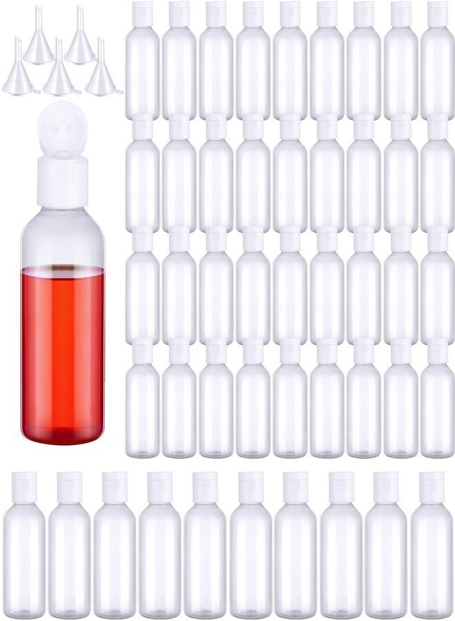 Eccliy 100 Pack 2 oz Travel Bottles Plastic Bottles with Lids Refillable Travel Size Cover Cap Plastic Liquid container for Toiletries Lotions Shampoo Creams Dispensing with 5 Funnels(Clear)