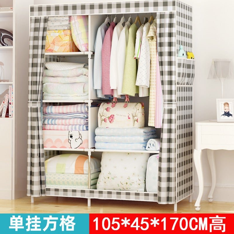Simple Wardrobe Fabric Steel Frame Single Double Cloth Wardrobe Storage Simple Modern Economical Bedroom Assembled Wardrobe