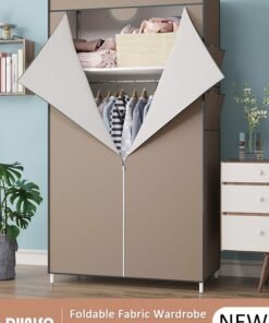 DUNISO Foldable Fabric Wardrobe with Clothes Rail, Clothes Storage, Non Woven Fabrics Cabinet, Clothes Rack for Bags, Toys, Shoes, Living Room, Bedroom, Cloakroom