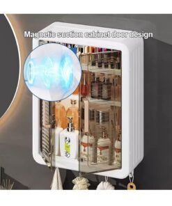 Alternative view of JOGAMS Bathroom Medicine Cabinet Wall Mounted Double Door Storage Shelf Foldable Cosmetic Makeup Storage Organizer Kitchen Cupboard with Hooks