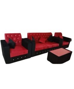 Maharat Al Bahar 5– Seater Sofa Set With Table &Pillow - 1+1+3- Red/ Black 190x80x80