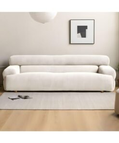 Ripple FURNITURE UAE Homes Modern Plush Sofa for Living Room, Cream White Fabric, Foam Cushions, Wooden Arms (White)