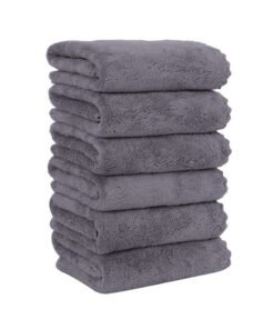MOONQUEEN 6 Pack Premium Hand Towels - Quick Drying - Microfiber Coral Velvet Highly Absorbent Towels - Multipurpose Use as Hotel, Bathroom, Shower, Spa, Hand Towel 16 x 28 inches (Gray)