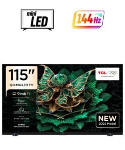 TCL 115 Inch Smart TV 4K QD-Mini LED Gaming Google TV, 144Hz Native Refresh Rate, Precise Dimming Series Up to 2880 Zones, CrystGlow HVA Panel, HDR 3000 nits, Ultra Slim Design (2025 Model) 115C7K black