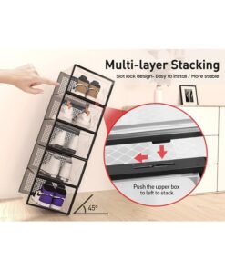 Large Shoe Storage Boxes Organizers Clear Plastic Stackable 12 Pack, Sneaker Containers, Toy Storage Organizer Bins , Closet, Under Bed, Black - Image 4