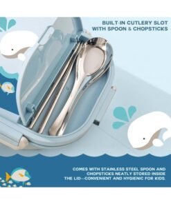 S2C LittleZen Kids Bento Lunch Box – Leak-Proof Compartmented Stainless Steel Lunch Box with Spoon | Microwavable BPA-Free Tray & Anti-Slip Base - Image 3
