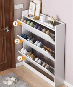 Kutis 3-Tier Shoe Cabinet Storage Shoe Rack Storage Organizer Density Board White 100x17x110 cm