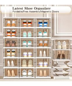 Alternative view of MissTiara Shoe Storage Organizer, Clear Installation-free Foldable Shoe Rack Stackable Shoe Box Pack, Portable Cabinet Rack Magnetic Clear Doors Compact Foldable Space-Saving (6-Tier)