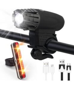SKY-TOUCH USB Rechargeable Bike Light Set 320 Lumens Powerful Front and Rear Bike Accessories for Night Riding, Cycling Rear Headlight Reflectors for Kids, Road, Mountain Bike, Black