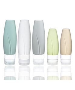 Luckam Travel Bottles Set TSA Approved Silicone-Squeezable Travel Containers for Toiletries Leak-Proof Refillable Travel Accessories for Shoo Conditioner Lotion Body Wash 2oz+3oz Set of 5