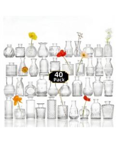 FUKE 40-Piece Transparent Glass Bud Vase Set - Mini Flower Vases for Home Decor,Weddings, Birthday Parties