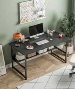 Alternative view of Stubborn Computer desk with storage space, suitable for bedroom writing and home office work study desk, metal frame, black 120 x 55 x 73cm