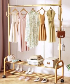 Alternative view of YQbest Fashionable and Versatile Coat Rack and Clothes Hanger Stand with Wheels,for a Sleek and Organized Living Space(Gold) 165x100x37cm