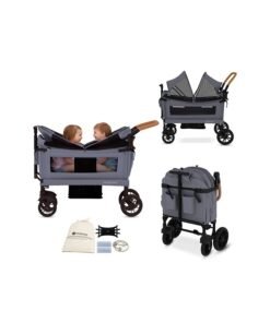 neobreez ADVI Wagon Cargo Push & Pull Foldable Double Stroller For 2 Kids, Waterproof UPF 50+ Removable Canopy, 2in1 Cup Holder, 6m-4yrs, 44kg,  3yrs Warranty