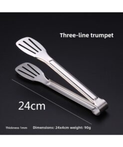 Thickened Stainless Steel Food Clip Buffet Malatang Barbecue Clip Bread Food Long Clip Hotel Supplies-Color:1mm Thick Three-wire Clamp 24cm