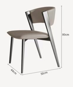 Alternative view of fashionhome Set of 4 Multipurpose Use Italian Light Luxury Dining Chairs Minimalist Design Curved Upholstered Leather Backrest Accent Chairs Comfortable Restaurant Chairs Durable Carbon Steel Legs Living Room Chairs 44x50x80 cm
