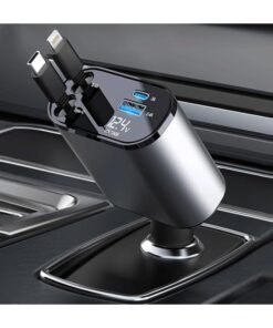 QIRG Retractable Car Charger 120W, 4 in 1 Fast Charge Car Phone Charger, Retractable Cable (31.5 inch) ,USB Type-C&Lightning Ports Car Charger Adapter Compatible with iPhone 16/15/14/13/12 Pro Max XR,iPad,Pixel,Samsung