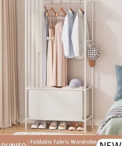 DUNISO Portable Fabric Wardrobe, Non Woven Fabric Cloth Cabinet with 4 Hooks and Curtain, Large Capacity Closet, Storage Organizer for Clothes Shoes Bedroom Living room