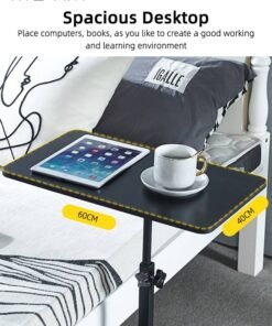 Motim T-Shape Overbed Table with Wheels, Adjustable Tiltable Laptop Stand Desk for Desk Bedroom Bedside, 40*60 cm, Adjustable Height :59-89 cm