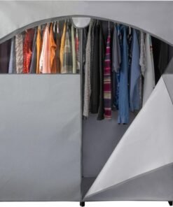 HOLDN’ STORAGE Portable Wardrobe Closet - 65 lb Large Capacity, Internal Heavy Duty Metal Rod, Zipper & Clear Window, Durable Clothes Organizer, Tool-Free Easy Assembly, Dark Gray Canvas Cover