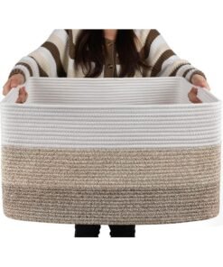 Haidue Handwoven Storage Basket - Large Size 55*43*30.5cm Decorative Organizer for Bedroom, Living Room & Nursery - White Grey Gradient Woven Storage Bin