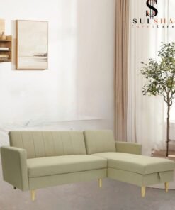 Sulsha New High Quality L Shape Corner Sofa Light Brown, Lounge Area Sofa, Sofa Bed With Chaise Fabric With Wooden Legs