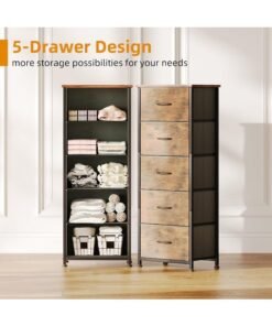 Alternative view of SKY-TOUCH 5 Chest of Drawers, Vertical Storage Drawers Tower Fabric Chest Dresser, Tall Organizer Dresser for Bedroom, Nursery, Closets, Sturdy Steel Frame with Wooden Top, Brown