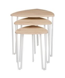 DANUBE HOME Asgard Set of 3 Nesting Tables - Stylish Oak/White End Tables for Living Room, Engineered Wood & Metal, Ideal for Small Spaces, Size: L56xW56xH55cm - Image 3