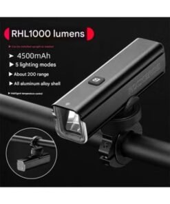 Rockbros Rhl1000 1000Lm Aluminum Bike Front Light – 5 - Mode Rechargeable Lamp With Helmet/Mounting Bracket, 200M Beam, Ipx4 Water Resistant For Mountain/Road Night Rides