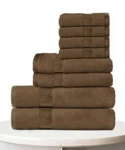 Rest Towel Set 8 Peice Brown Luxury Hotel Bedroom Super Soft Absorbent Durable Washable Quick Dry Cotton Family Bath Towels - 2 Bath Towel 70x140cm  2 Hand Towel 40x70 cm  & 4 Face Towel 30x30cm
