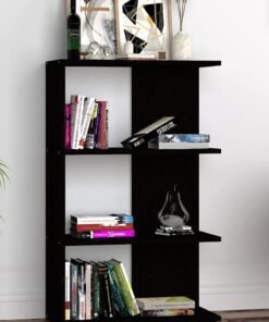 MODERN HOME Black 4-Shelf Wooden Bookcase – 110 cm Storage for Living Room, Bedroom & Office
