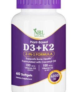 NBL Natural Vitamin D3 Plus K2 With Organic Coconut- 60 Softgels For Hair, Bone Health, Immunity Booster