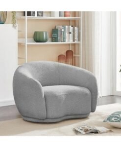 Wooden Twist Snug Rounded Back Rich Grey Modern Boucle Sofa Single Seater
