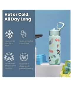 S2C Kids Water Bottle with Straw Lid – 550ml Stainless Steel, Double Wall Insulated, BPA-Free, Leak-Proof Bottle for School & Toddlers