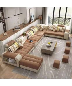 Karnak Sectional Sofa, Solid Wood Sofa for Living Room Furniture Modern Corner Fabric Upholstered Sofa Set Color (Brown)