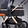 Belecoo One Fold-to-Half Luxury Baby Stroller 2-in-1 Travel Pram & Bassinet – Lightweight Compact Foldable Pushchair with Reversible Handlebar, Adjustable Reclining Backrest, Extendable Canopy, Shock Absorbing Wheels, Storage Basket – High Landscape Newborn & Toddler Stroller for Boys & Girls – Elegant Black