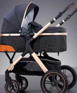 Belecoo One Fold-to-Half Luxury Baby Stroller 2-in-1 Travel Pram & Bassinet – Lightweight Compact Foldable Pushchair with Reversible Handlebar, Adjustable Reclining Backrest, Extendable Canopy, Shock Absorbing Wheels, Storage Basket – High Landscape Newborn & Toddler Stroller for Boys & Girls – Elegant Black